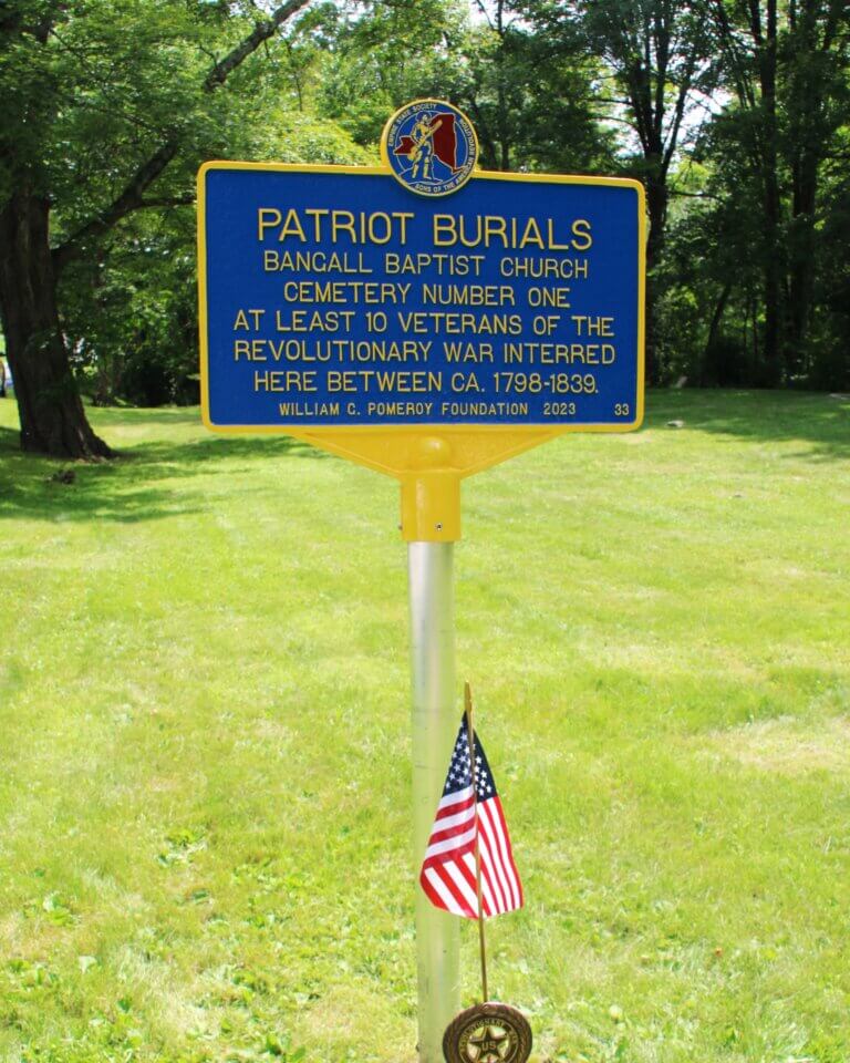 Patriot Burials historical marker funded by the William G. Pomeroy Foundation for Bangall Baptist Church Cemetery Number 1, Stanford, New York.