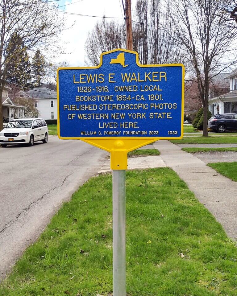New York State historical marker for Lewis E. Walker, Warsaw, New York.