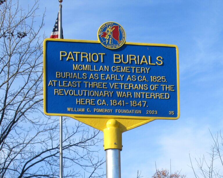 Patriot Burials marker at McMillan Cemetery, Conesus, New York.