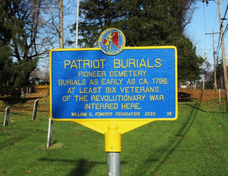 Patriot Burials marker at Pioneer Cemetery, Bloomfield, New York.