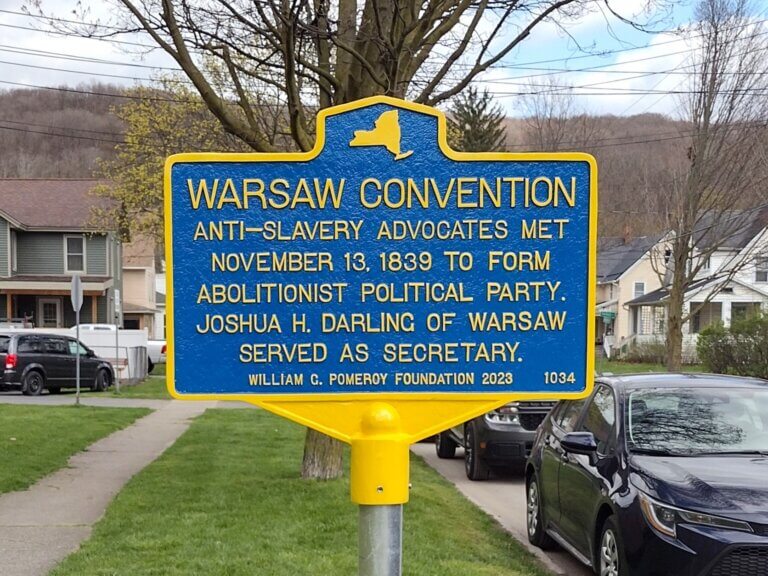New York State historical marker for Warsaw Convention, Warsaw, New York.