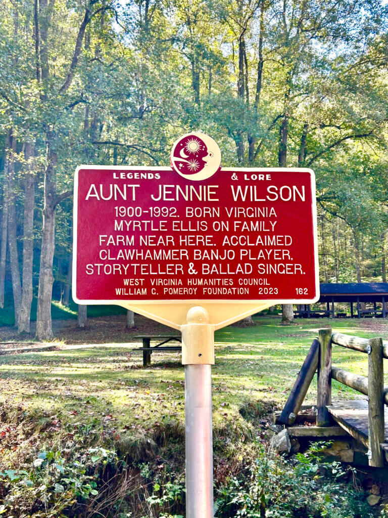 Legends & Lore marker for Aunt Jennie Wilson, Chief Logan State Park, West Virginia. Marker funded by the William G. Pomeroy Foundation.