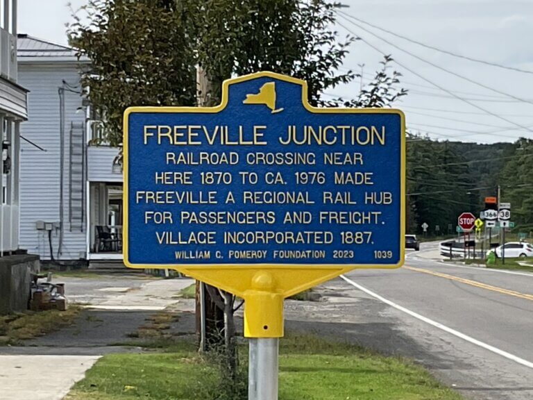Historical marker for Freeville Junction, Freeville, New York. Marker funded by the William G. Pomeroy Foundation.