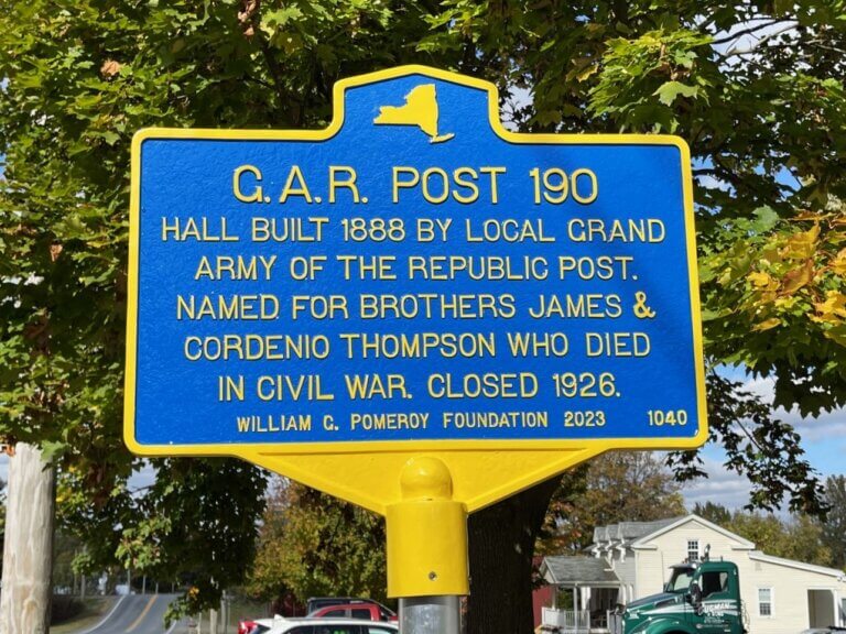 Historical marker for G.A.R. Post 190, Dalton, New York. Marker funded by the William G. Pomeroy Foundation.