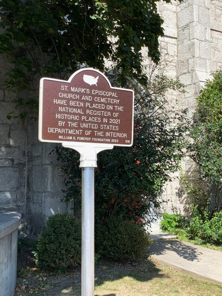 St. Mark's Church and Cemetery National Register marker, LeRoy, New York.