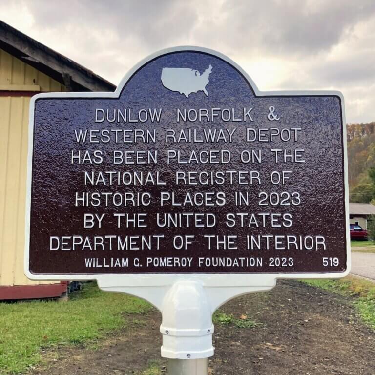 National Register marker for the Dunlow Norfolk Western Railway Depot, Genoa, West Virginia.