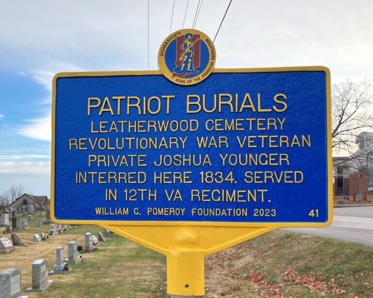 Patriot Burials marker at Leatherwood Cemetery, Bedford, Indiana.