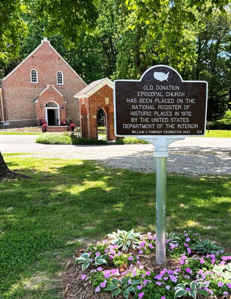 National Register historical marker for Old Donation Episcopal Church, Virginia Beach, VA.