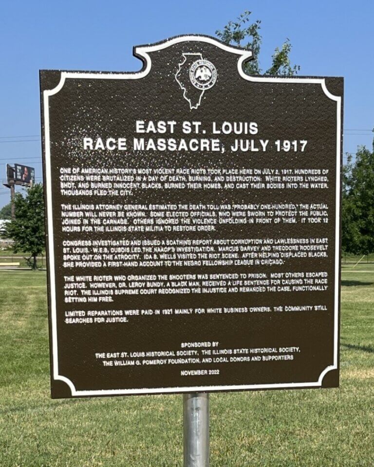 Illinois historical marker for 1917 East St. Louis Race Massacre.