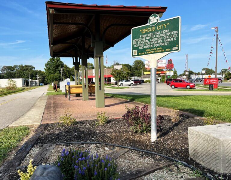 Great American Rail-Trail historical marker for Circus City, Peru, Indiana. Marker funded by the William G. Pomeroy Foundation.