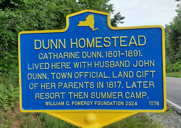 New York State historical marker for Dunn Homestead, Johnsburg, NY.