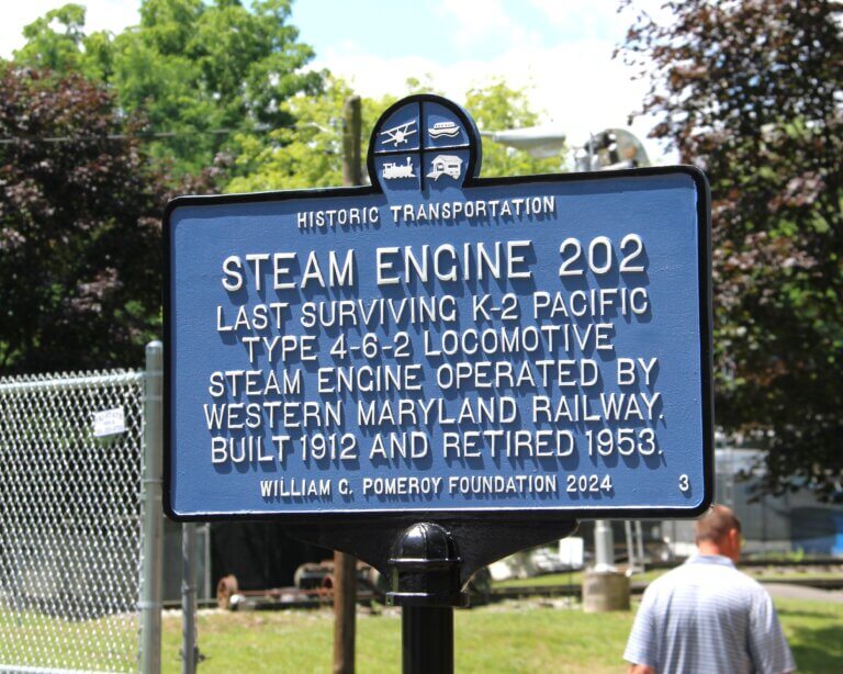 Steam Engine 202 marker, Hagerstown, Maryland.