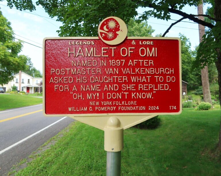 Legends & Lore marker for the Hamlet of Omi.