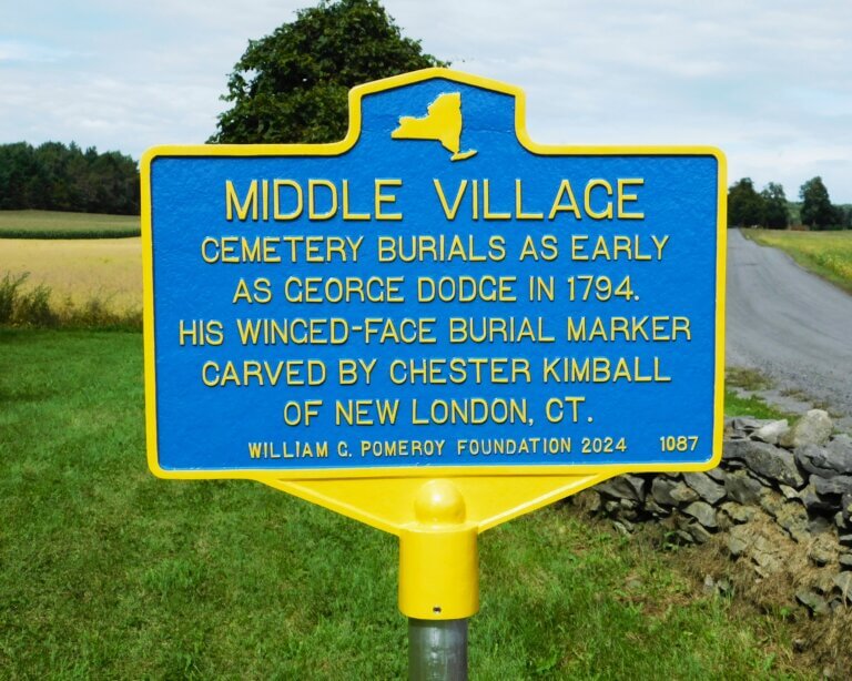 NYS historical marker for Middle Village Cemetery.