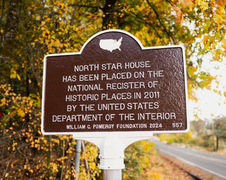 National Register historical marker for North Star House, Grass Valley, California. Marker funded by William G. Pomeroy Foundation