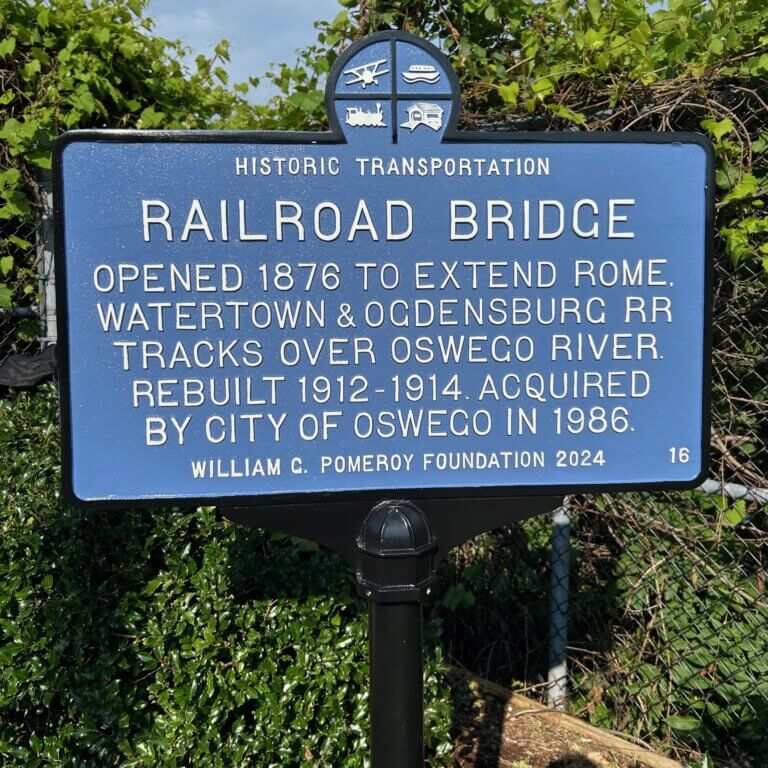 Historic Transportation marker for Railroad Bridge, Oswego, NY.