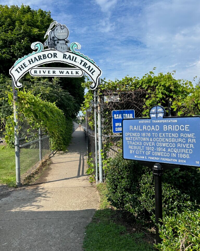 Historic Transportation marker for Railroad Bridge, Oswego, NY.